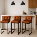 Ver imagem 1 de Banqueta Cozinha Alta com Encosto Industrial Kit 4 Preto Lirina Pu C05 - D’Rossi