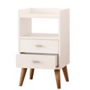 Ver imagem 5 de Mesa de Cabeceira Retrô Pés Palito em Madeira Maciça 2 Gavetas e Prateleira