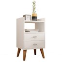 Ver imagem 3 de Mesa de Cabeceira Retrô Pés Palito em Madeira Maciça 2 Gavetas e Prateleira