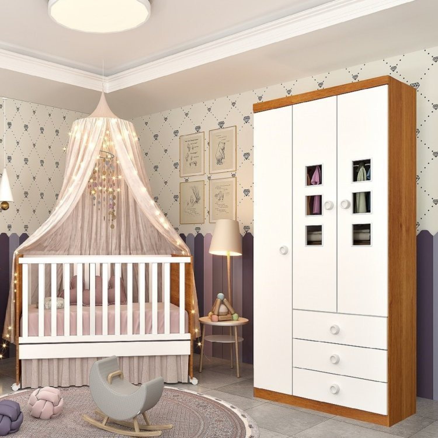 Quarto de Bebê com Berço Mini Cama Sonetto e Guarda Roupa 3 Portas 2 Gavetas Espresso Móveis Menor preço em Quarto de Bebê com Berço Mini Cama Sonetto e Guarda Roupa 3 Portas 2 Gavetas Espresso Móveis