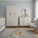 Ver imagem 1 de Kit Comoda Sapateira e Guarda Roupa Isis Pés Retrô 3 Portas 2 Gavetas Infantil Areia Fosco - Reller