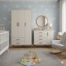 Kit Comoda Sapateira e Guarda Roupa Isis Pés Retrô 3 Portas 2 Gavetas Infantil Areia Fosco - Reller - 1
