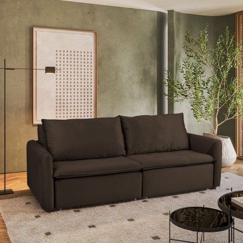 Sofá Cama Retrátil e Reclinável 4 Lugares 225cm em Suede com Molas Greta Yescasa Marrom