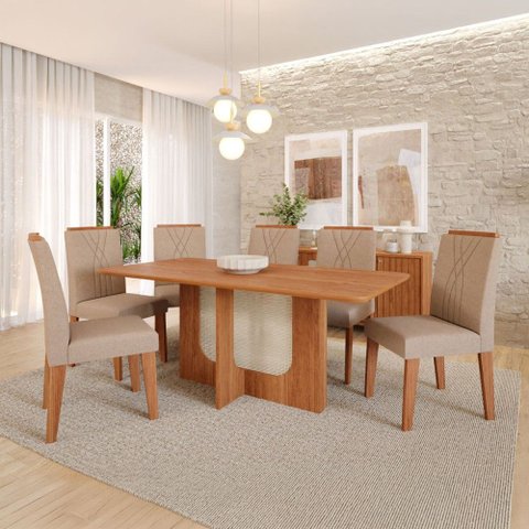 Sala de Jantar 6 Lugares 160 cm Amelia Cinamomo/Bege - Panorama Móveis