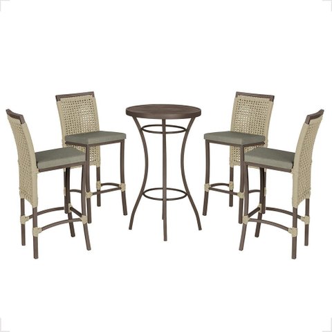 Mesa Bistrô e 4 Banquetas Roma Marrom Corda Náutica Estofado 8 Trama Original