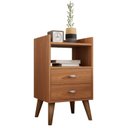 Ver imagem 3 de Mesa de Cabeceira Retrô Pés Palito em Madeira Maciça 2 Gavetas e Prateleira