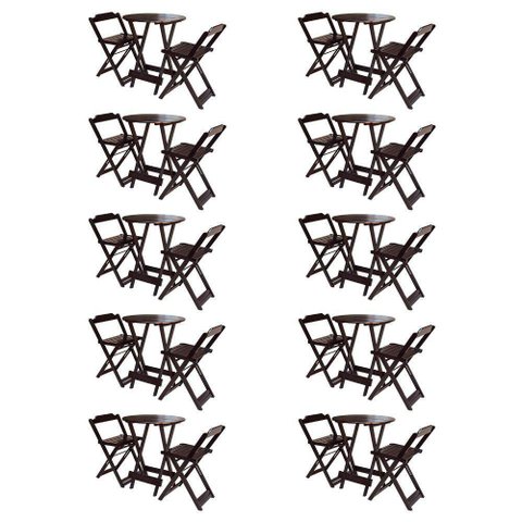 Kit 10 Jogos De Mesa Bistrô De Madeira Com 2 Cadeiras Dobravel Tabaco - Marrom