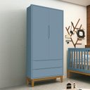 Ver imagem 2 de Guarda Roupa Infantil 2 Portas Classic Azul Fosco com Pés Amadeirado - Reller Móveis