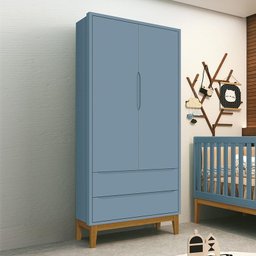 Guarda Roupa Infantil 2 Portas Classic Azul Fosco com Pés Amadeirado - Reller Móveis - 2 Guarda Roupa Infantil 2 Portas Classic Azul Fosco com Pés Amadeirado - Reller Móveis - 2