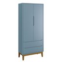 Ver imagem 1 de Guarda Roupa Infantil 2 Portas Classic Azul Fosco com Pés Amadeirado - Reller Móveis