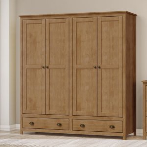 Guarda Roupa Madeira Maciça 4 Portas Rústico Boho Campestre:freijo