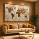Ver imagem 1 de Quadro Mapa Mundi Linho e Bronze Moderno 123x83 Cm