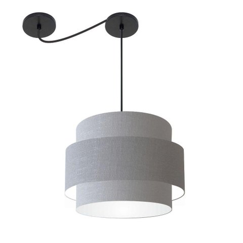 Lustre Sala de Jantar com Desvio Vivare Md-4397 Cúpula em Tecido 40cm Rustico Cinza 110v 220v