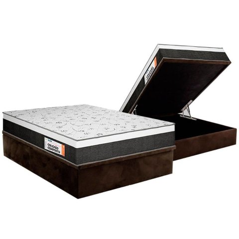 Cama Box Baú Queen: Colchão Ortopédico Plumatex Falcon Ultra Firme + Base Crc Suede Brown (