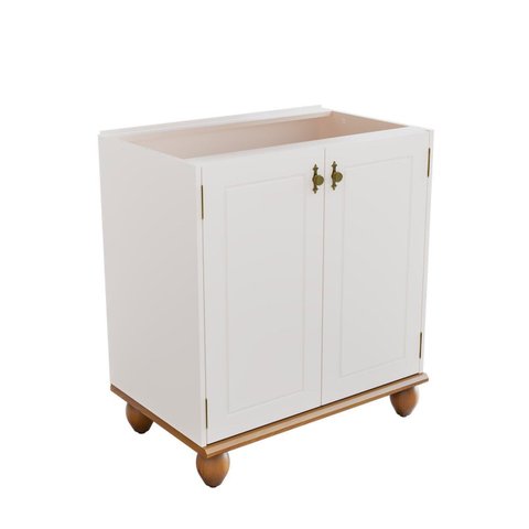 Balcão 2 Portas com Base e Pés de Madeira Maciça Joy Branco/Off White