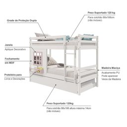 Treliche Infantil com Janela Madeira Maciça Branco/ Rosa Housin - 4