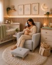 Ver imagem 3 de Poltrona de Amamentação Lara com Balanço e Puff Confortavel Luxo para Quarto de Bebê Linho Cinza