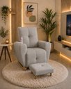 Ver imagem 2 de Poltrona de Amamentação Lara com Balanço e Puff Confortavel Luxo para Quarto de Bebê Linho Cinza