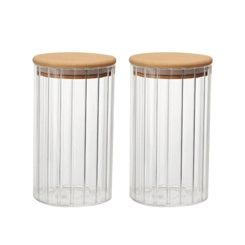 Kit 2 Potes Hermético Redondo Vidro Borossilicato Listras Clear Tampa de Bambu 750ml - Wellmix
