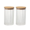 Ver imagem 1 de Kit 2 Potes Hermético Redondo Vidro Borossilicato Listras Clear Tampa de Bambu 750ml - Wellmix