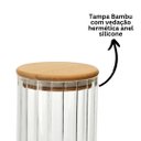 Ver imagem 4 de Kit 2 Potes Hermético Redondo Vidro Borossilicato Listras Clear Tampa de Bambu 750ml - Wellmix