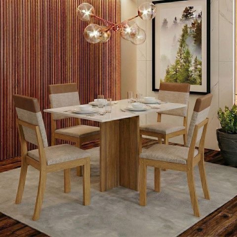 Conjunto Sala de Jantar Layla Imperial 4 Lugares Tampo MDF Cadeiras Estofadas Caramelo 120cm Casa