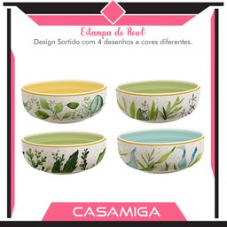 Conjunto 4 Bowl Tigela Cerâmica 623ml Siena Folhas - 2
