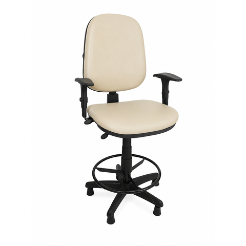 Cadeira Caixa Executiva Ergonômica Escritorio Apoio Lombar Work NR17 Corino Braços Base Fixa