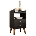 Ver imagem 3 de Mesa de Cabeceira Retrô Pés Palito em Madeira Maciça 2 Gavetas E Prateleira