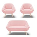 Ver imagem 1 de Kit 01 Namoradeira E 02 Poltronas Suede Natural Rosa Bebê