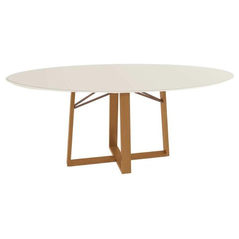 Mesa p/ Cozinha Elma Premium Madeira Maciça c/ Tampo Madeirado c/ Vidro 180x105cm Carvalho/Off