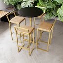 Ver imagem 1 de Jogo Mesa Alta Bistrô Redonda Preta 4 Banquetas Pinus Confort Industrial Dourado Don Castro Decor In