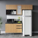 Ver imagem 1 de Cozinha Modulada Esmeralda Aéreo e Balcão 200cm Porta Vidro Cor:lunar com Freijó