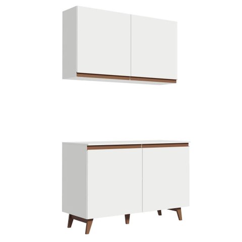Conjunto Reims com Armário Aéreo e Balcão Branco Madesa