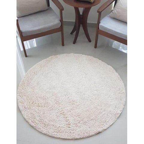 Tapete Algodão Par Sala/Quarto - Redondo - 1,00 x 1,00 - Cor Cru Médio