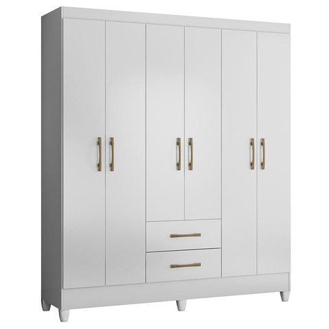 Guarda Roupa Casal Panamá 6 Portas Branco Brilho - Moval