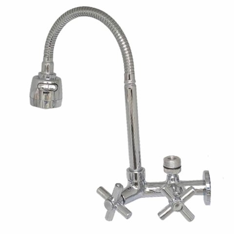 2163 Mvs C70 Torneira Gourmet Bica Móvel Alta Vazão para Parede de Cozinha Tubo Flexível Cromado Are