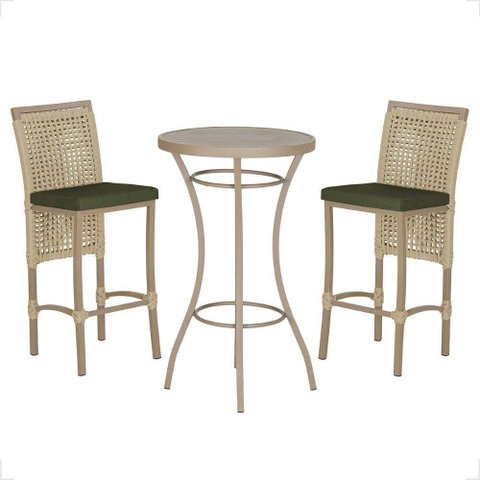 Mesa Bistro e 2 Banquetas Roma Fendi Corda Náutica 13 Rami