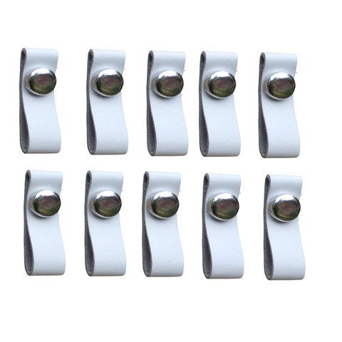 Kit 10 Puxadores Couro Branco