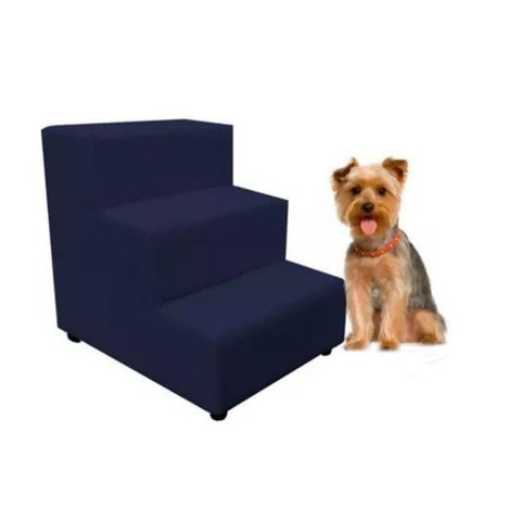 Escada Escadinha Pet Cachorro 3 Degraus Rampa Suede Dog:azul Marinho