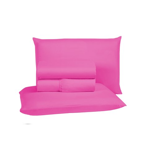 Kit Jogo de Lençol Super King 4 Peças 400 Fios Poliéster Padrão com Elástico e Virol:pink