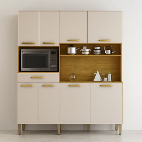 Armario de Cozinha 8 Portas 1 Gaveta Patrik Branco/Cinamomo/Off White