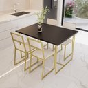 Ver imagem 1 de Conjunto Mesa de Jantar Retangular Preta 4 Cadeiras Estofado Riviera Industrial Dourado Don Castro D