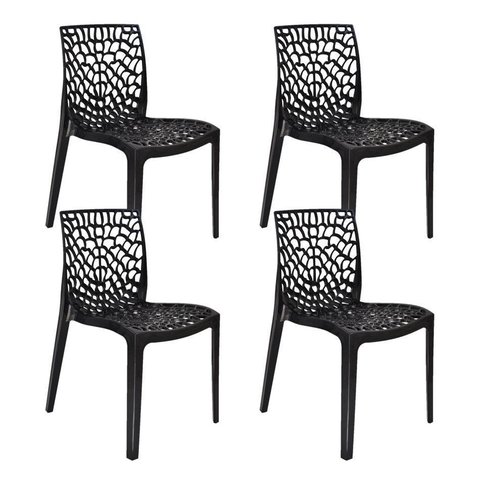 Kit 4 Cadeiras Gruvyer Design Cozinha Sala de Estar Jantar - Preto