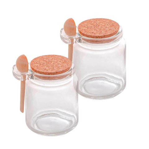 Potes de Vidro Porta Tempero com Tampa Bambu e Colher 2 peças - Lyor 1902/2