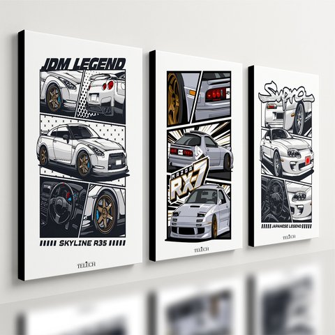 Kit 3 Quadro Jdm Carro Placa Decorativa Japão Supra Skyline 40x28cm