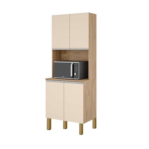 Paneleiro Cozinha Isabela 4 Portas MDP 15mm 79cm Amêndoa Off White Milani Movelaria