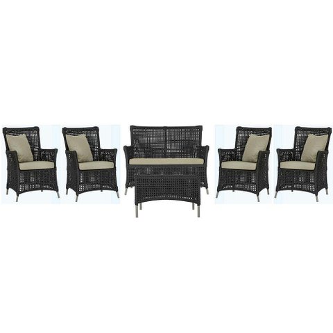 Jogo Sofá 4 Poltronas e Mesa Igapó Fendi E7 Trama Original Preto