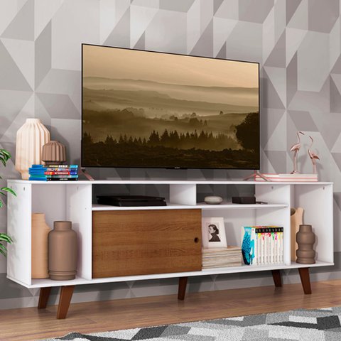Rack para TV até 65 Polegadas Madesa Cancun com Pés Branco/Rustic 9B5Z Cor:Branco/Rustic
