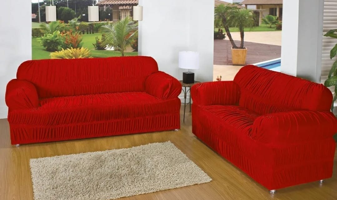 kit capa de sofa 2 e 3 lugares vermelho malha gel elasticada - 2